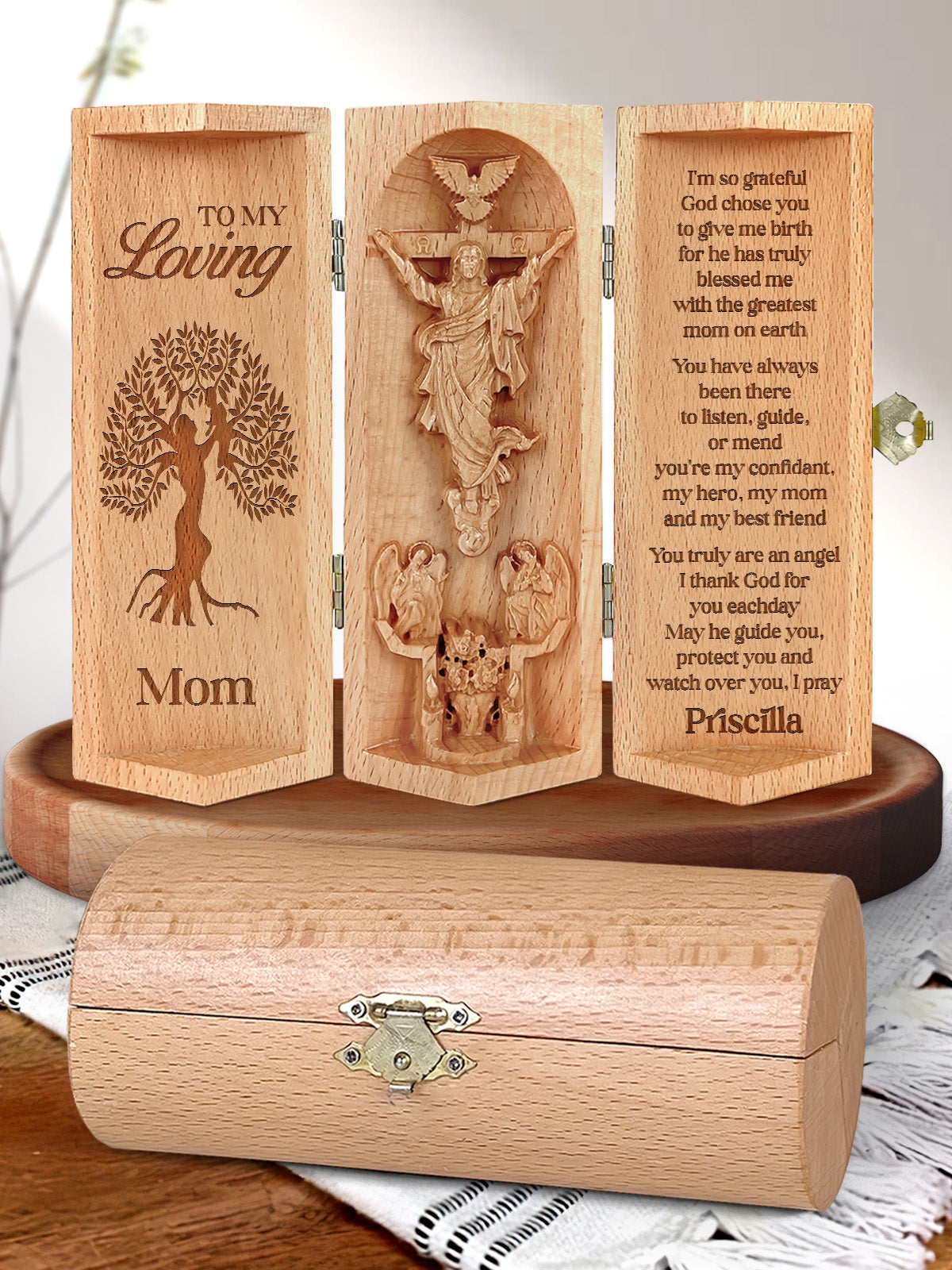 To My Loving Personalized Openable Wooden Cylinder Sculpture of Jesus Christ, Christ Decor