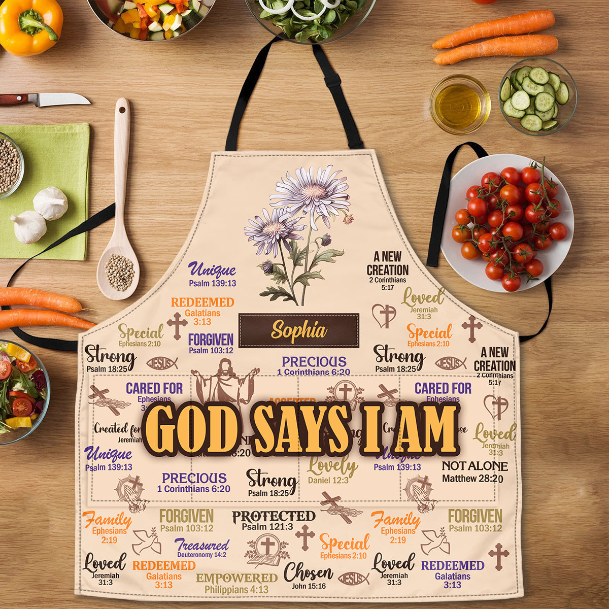 God Says I Am Personalized Apron With Packet, Mother's Day Gifts