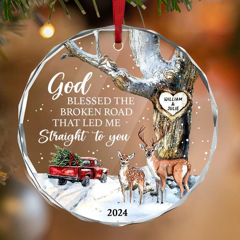 God Blessed The Broken Road That Led Me Straight To You Glass Ornament, Christmas Gift For Couple