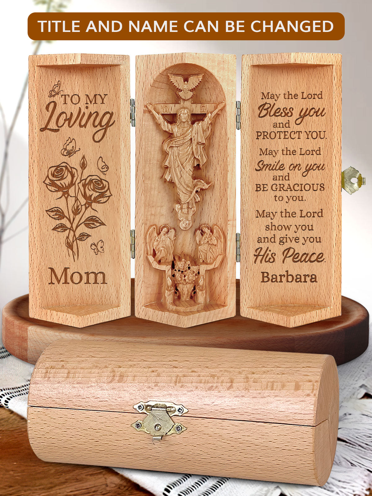 To My Loving, Personalized Openable Wooden Cylinder Sculpture of Jesus Christ, Christian Gifts