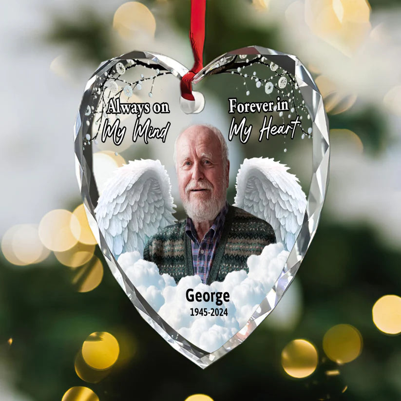 Always On My Mind, Forever In My Heart Glass Ornament, Personalized Memorial Ornament, Christmas Tree Decor