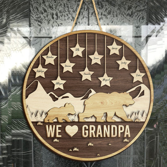 We Love Grandpa Personalized 2 Layers Wood Sign, Unique Father's Day Gift, Gift for Papa