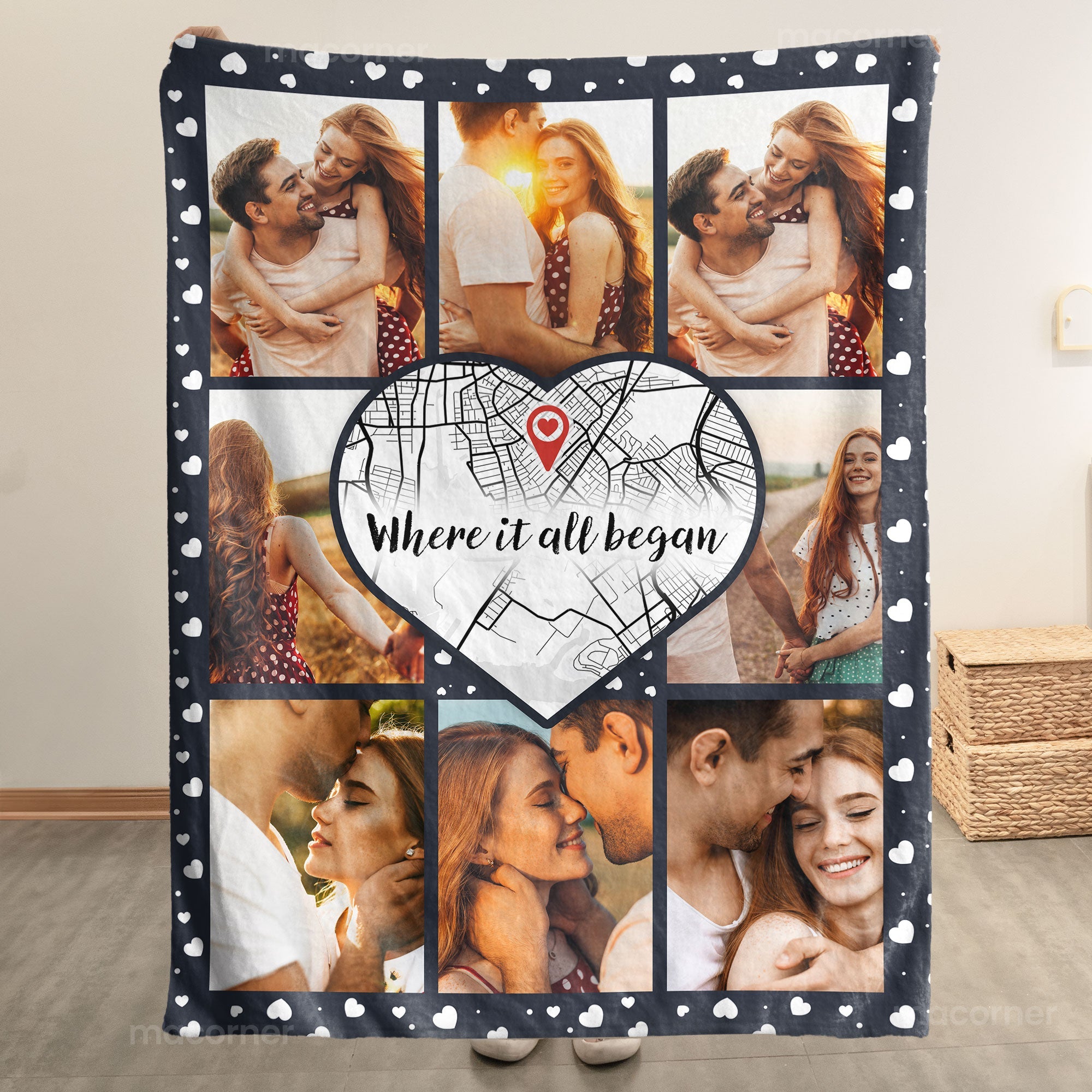 Where It All Began Couple Blanket, Custom Map Gift, Custom Photo Blanket, Anniversary Wedding Gift