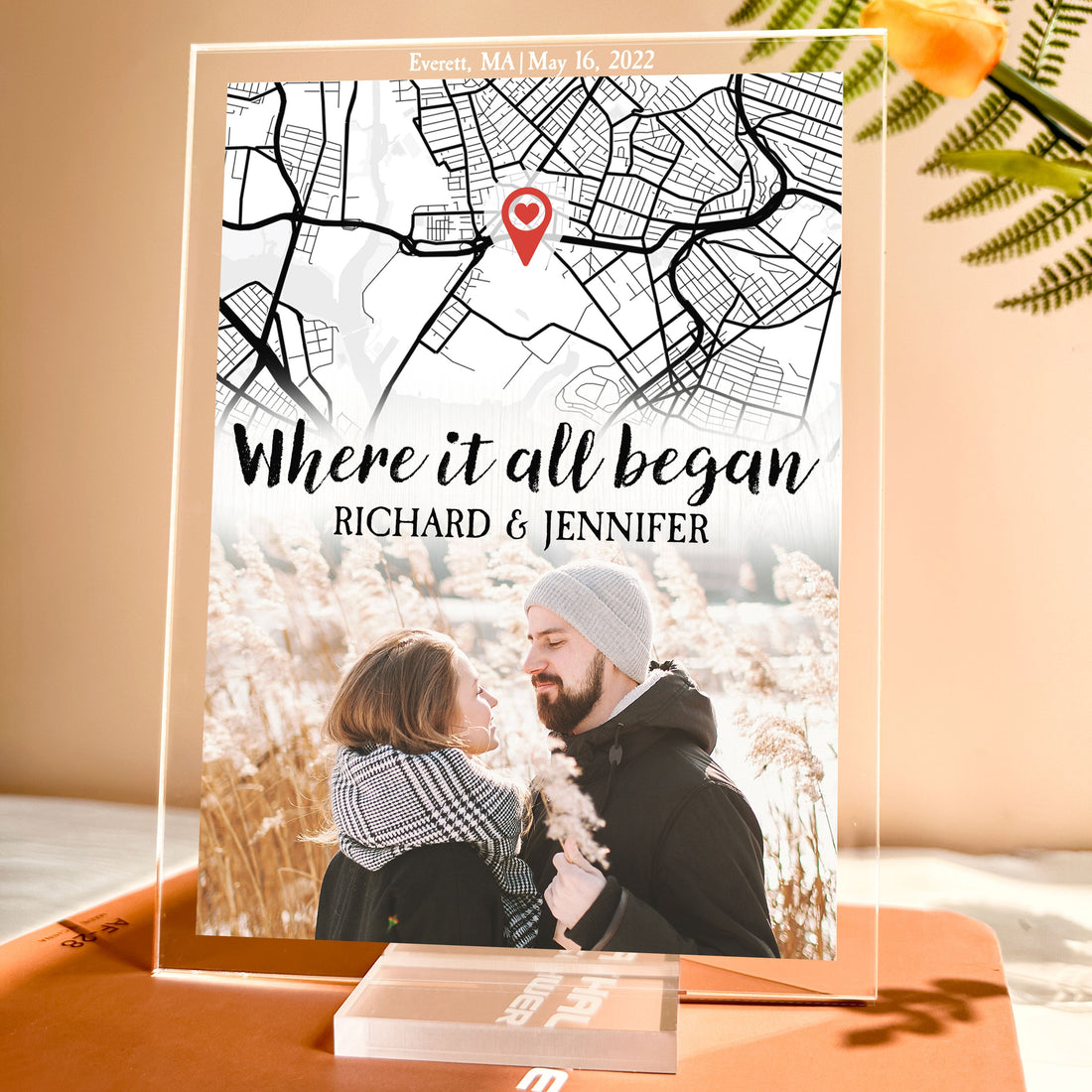 Where It All Began Acrylic Plaque, Custom Map Gifts, Custom Photo Couple Valentine Gifts