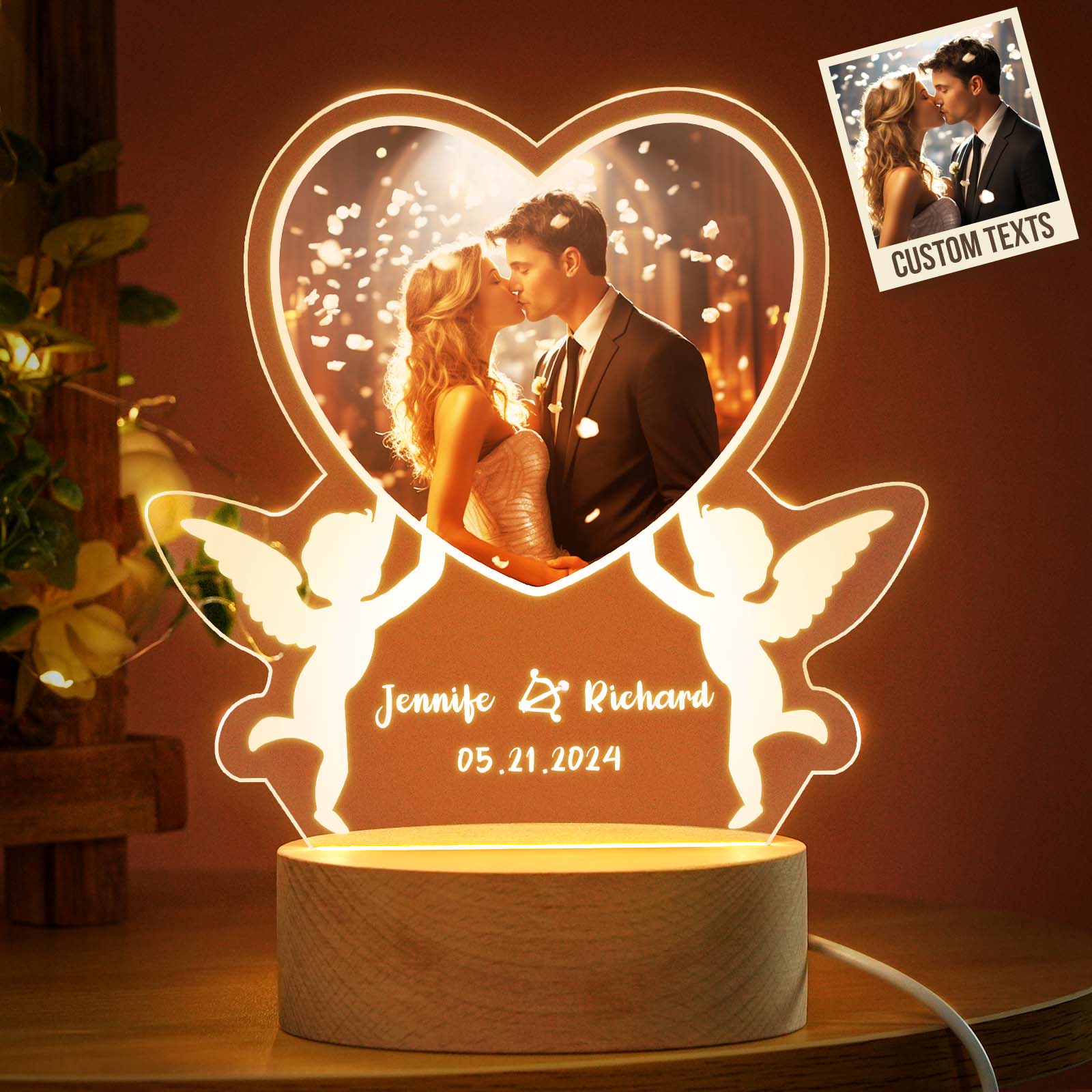 Custom Photo Acrylic Led Night Light, Anniversary Gift for Couple