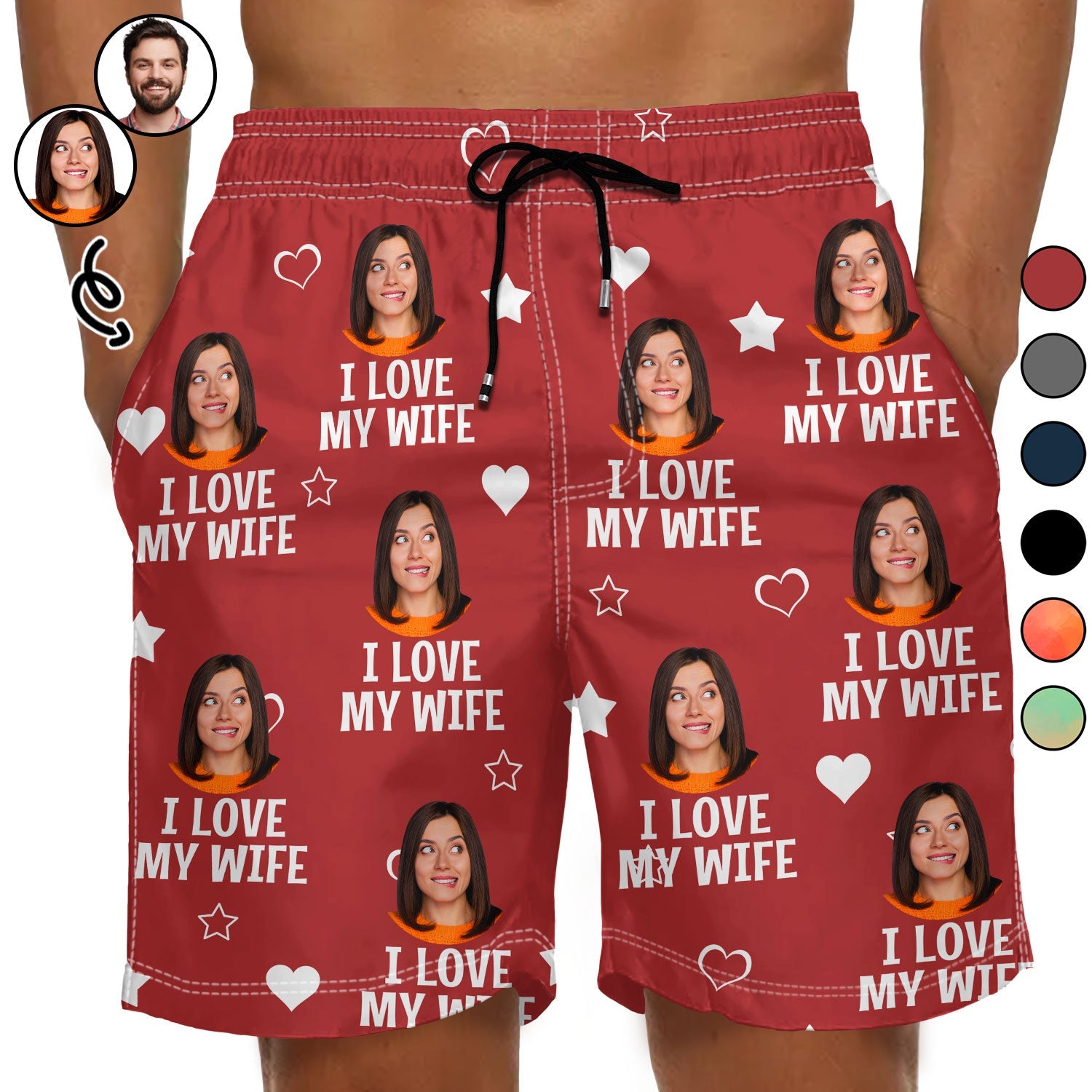 I Love My Wife Custom Photo Funny Shorts, Men Beach Shorts, Gift For Husband, Couple Gifts