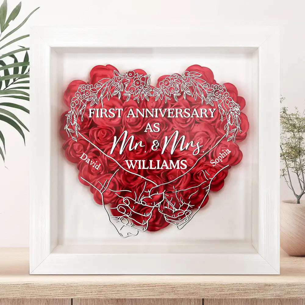 First Anniversary Personalized Flower Shadow Box, Valentine Gift For Couple