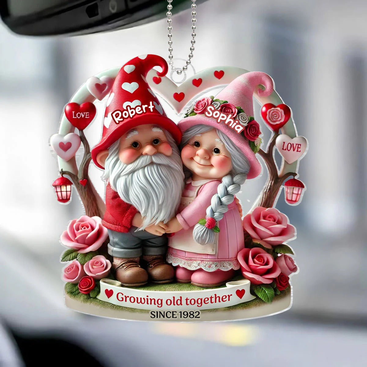 Growing Old Together Custom Gnome Mirror Car Accessories, Valentine's Day Gift