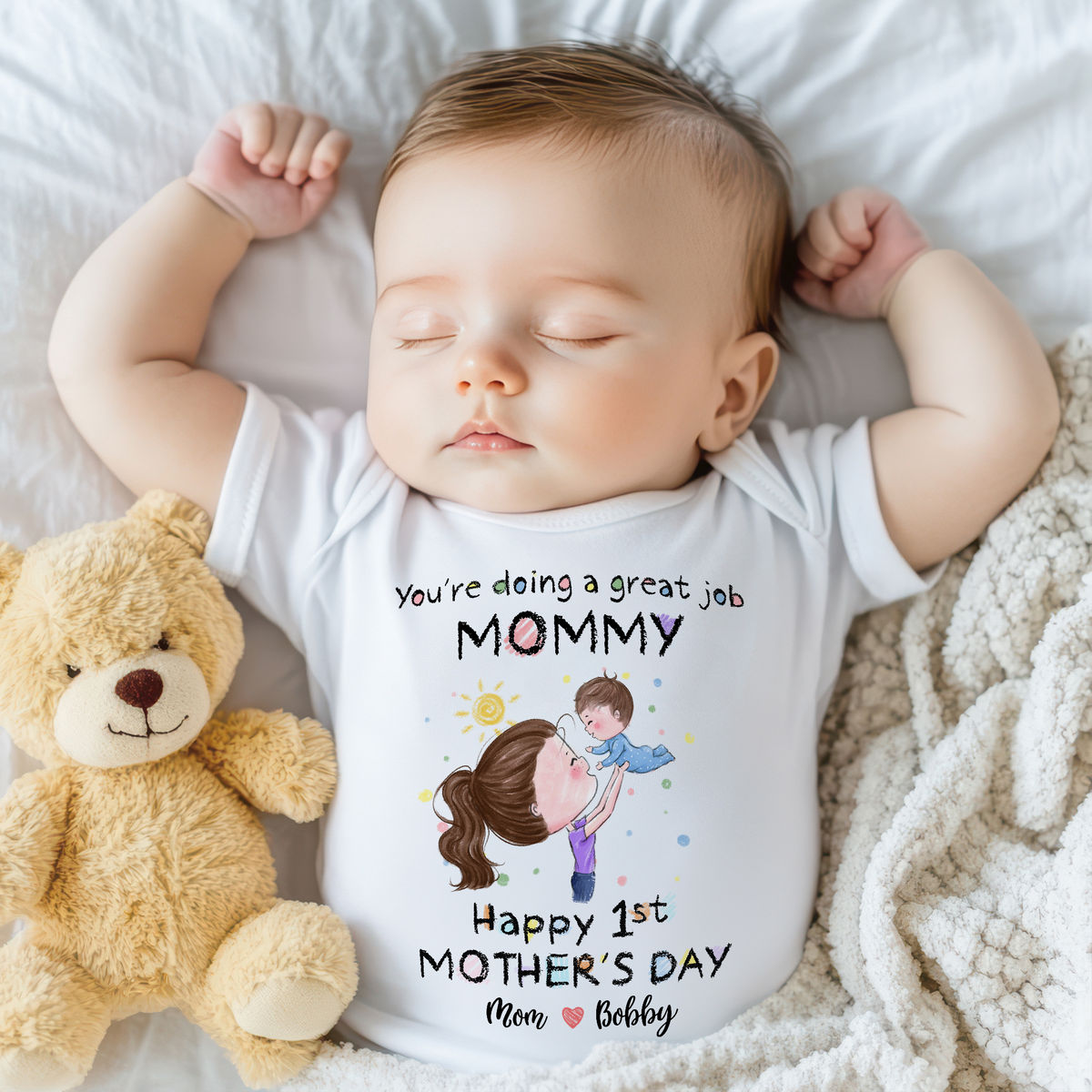 Happy 1st Mother's Day Baby Onesies, Custom Baby Onesies, Newborn Baby Gifts