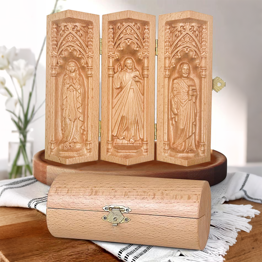 Virgin Mary, Jesus And Saint Joseph Openable Wood Cylinder Sculpture Of Jesus Christ, Religious Gifts, Christian Gifts