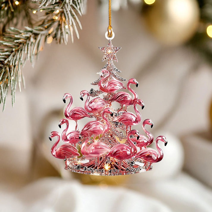 Flamingo Acrylic Christmas Ornament, Flamingo Christmas Decorations