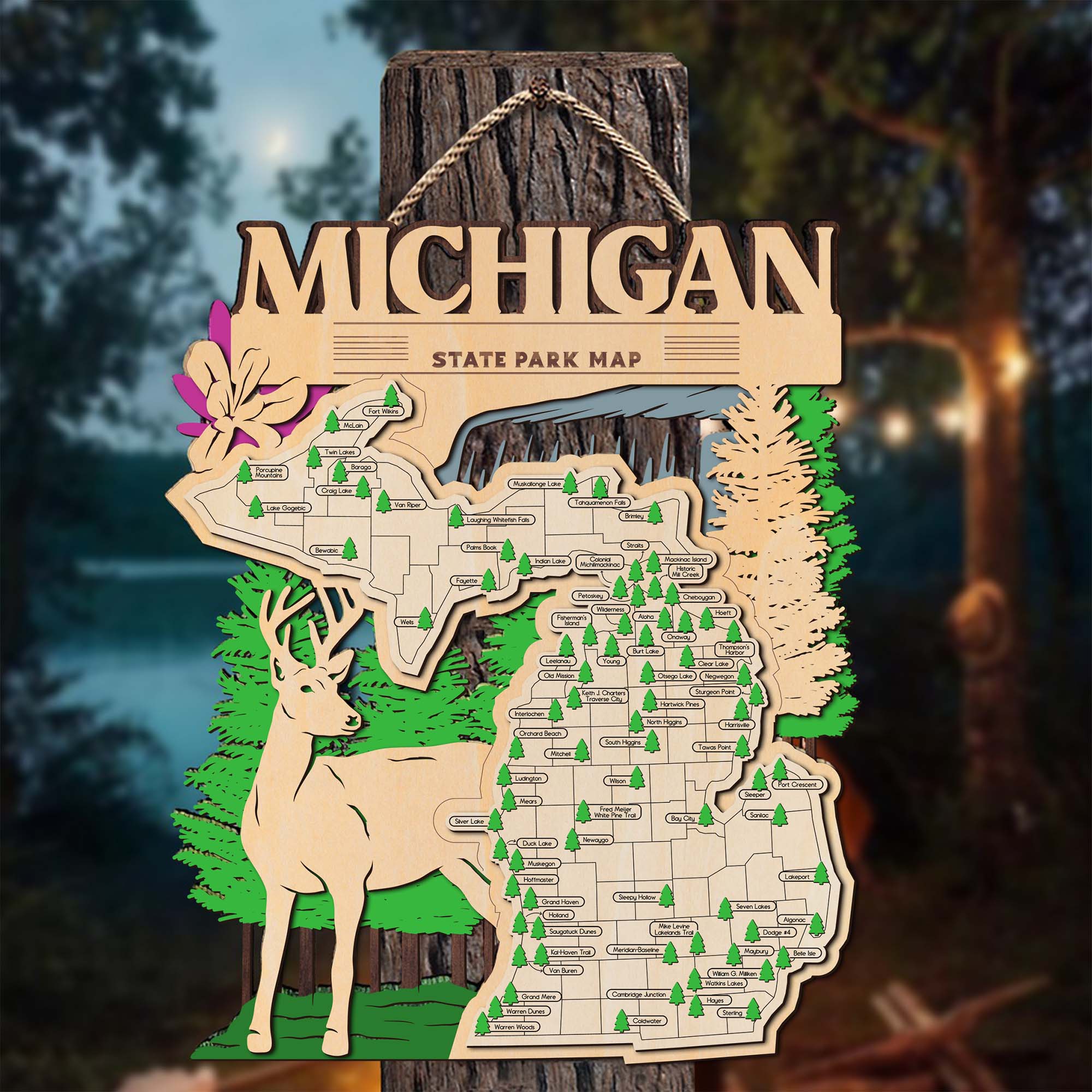 Michigan State Park Map, Personalized Travel Map, Gift For Travelers