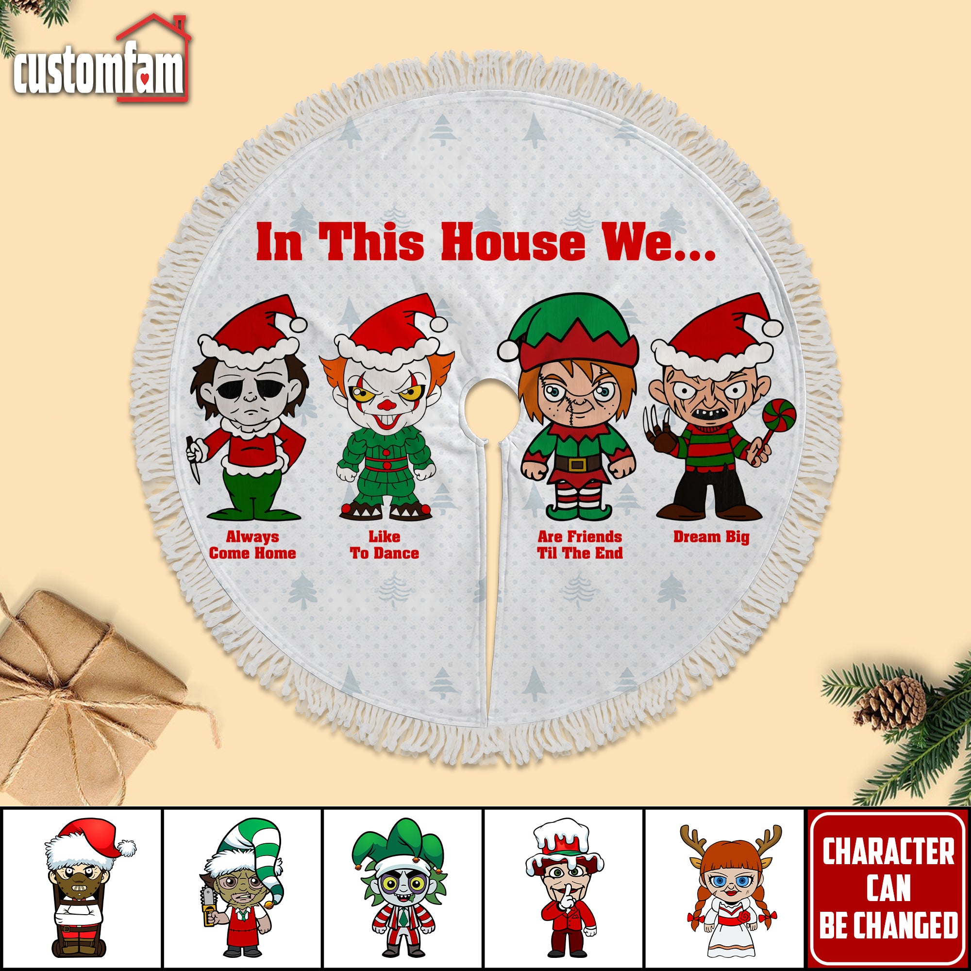 In This House We Personalized Christmas Tree Skirts, Horror Movie Characters, Xmas Tree Decor