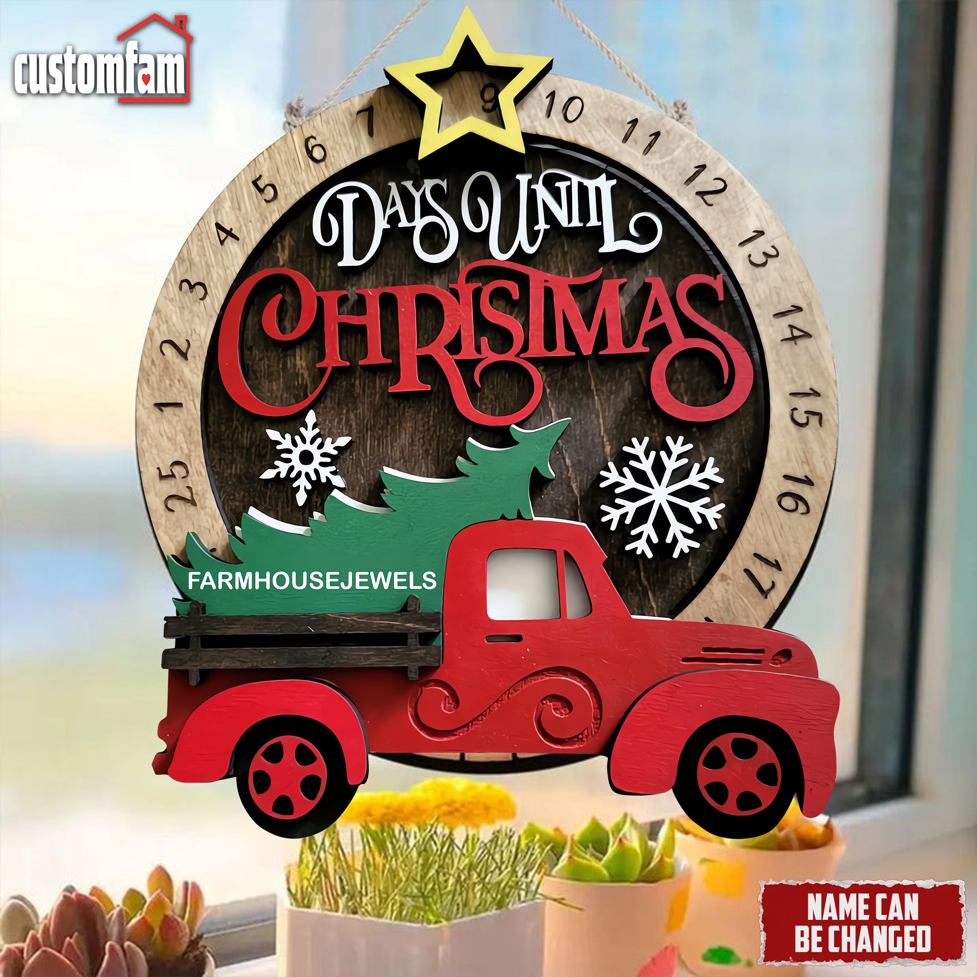 Days Until Christmas Red Truck With Christmas Tree Countdown Sign, Christmas Decor