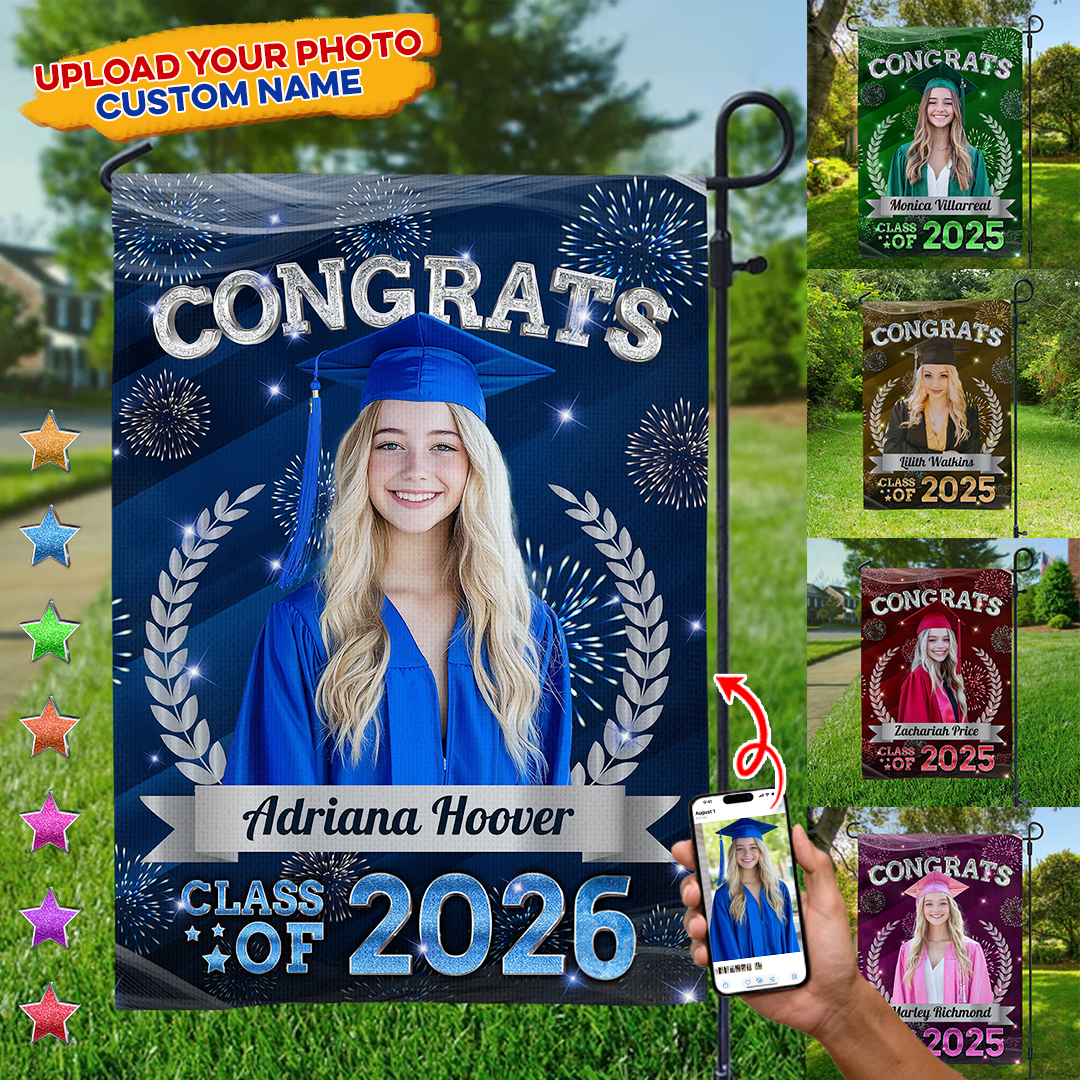 Custom Photo Graduation Flags - Personalized Graduation Garden Flag - Congrats Grad Garden Flags