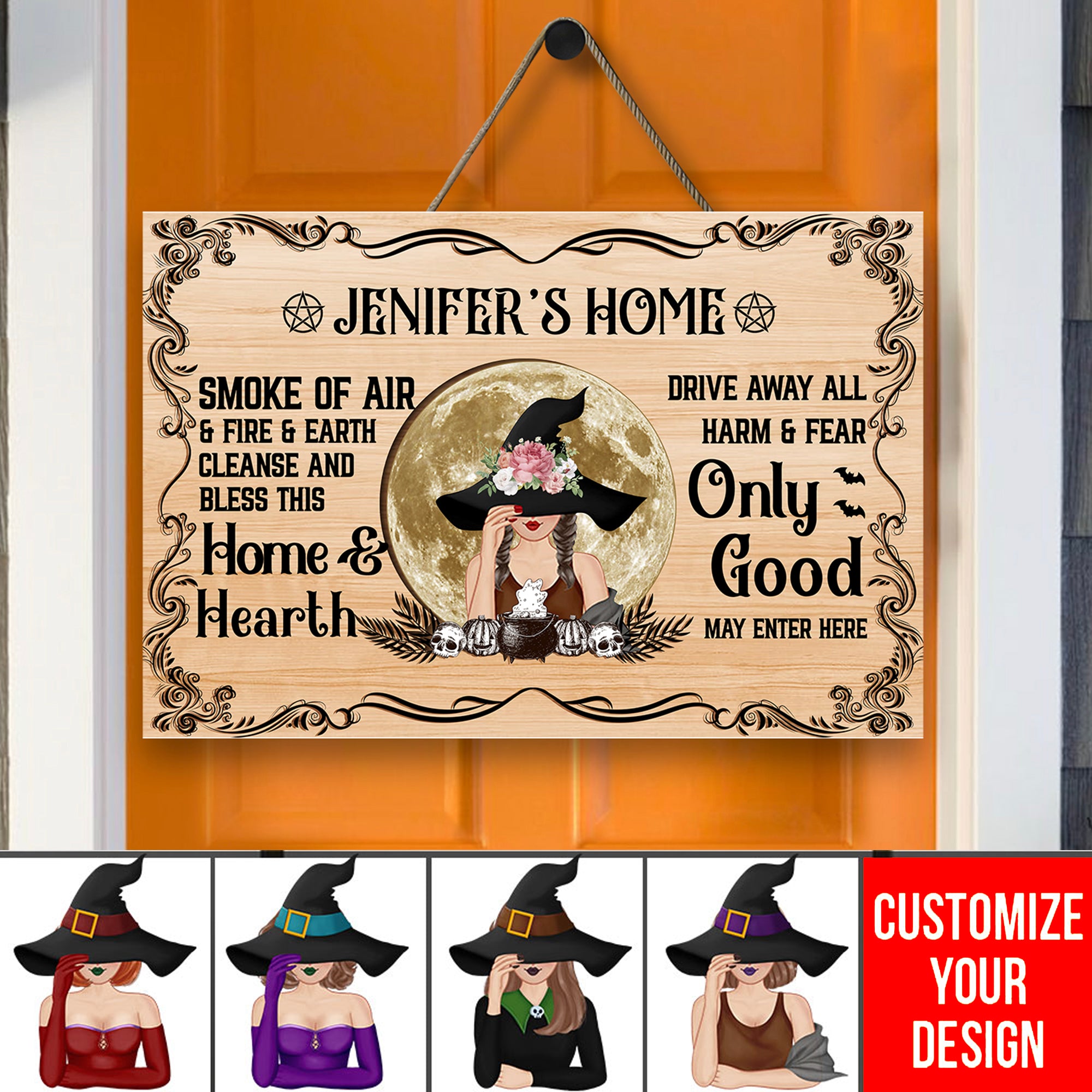 Home And Hearth Personalized Witch 2 Layered Wood Sign, Halloween Decor