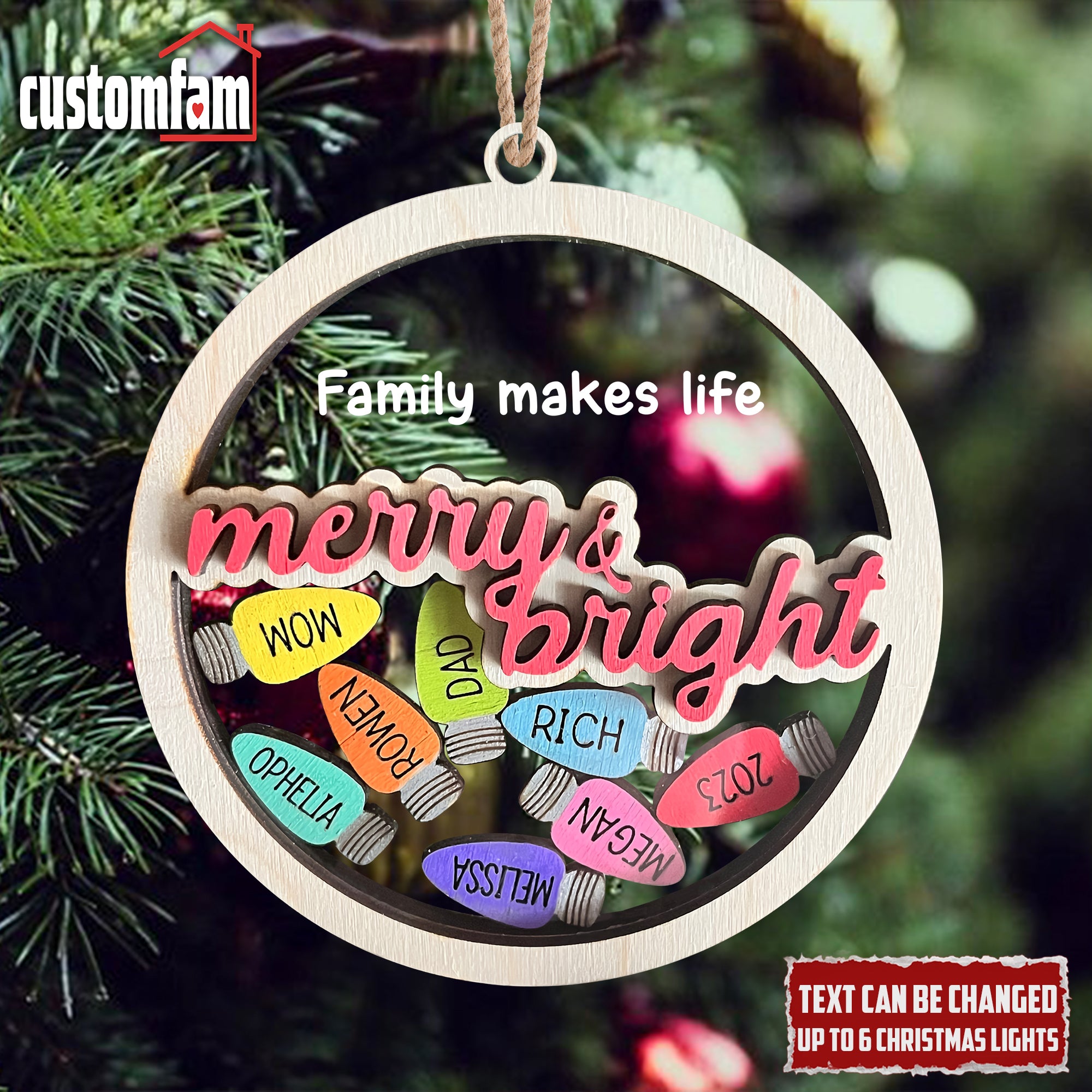 Family Makes Life Merry & Bright Personalized Family Christmas Ornaments, Christmas Gifts