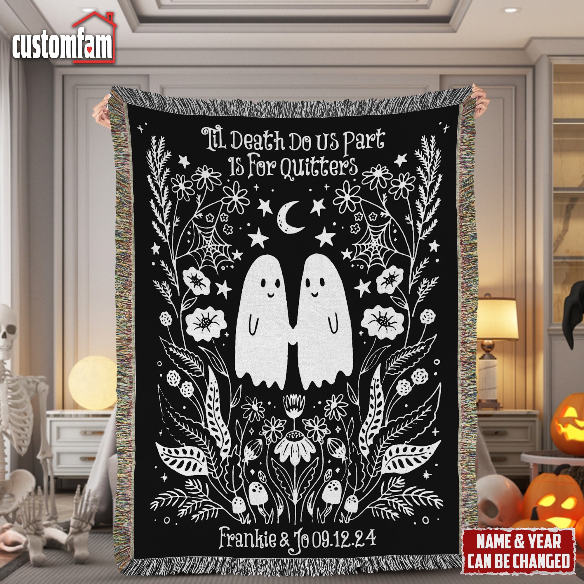 Til Death Do Us Part Is For Quitters Woven Blanket, Halloween Gifts