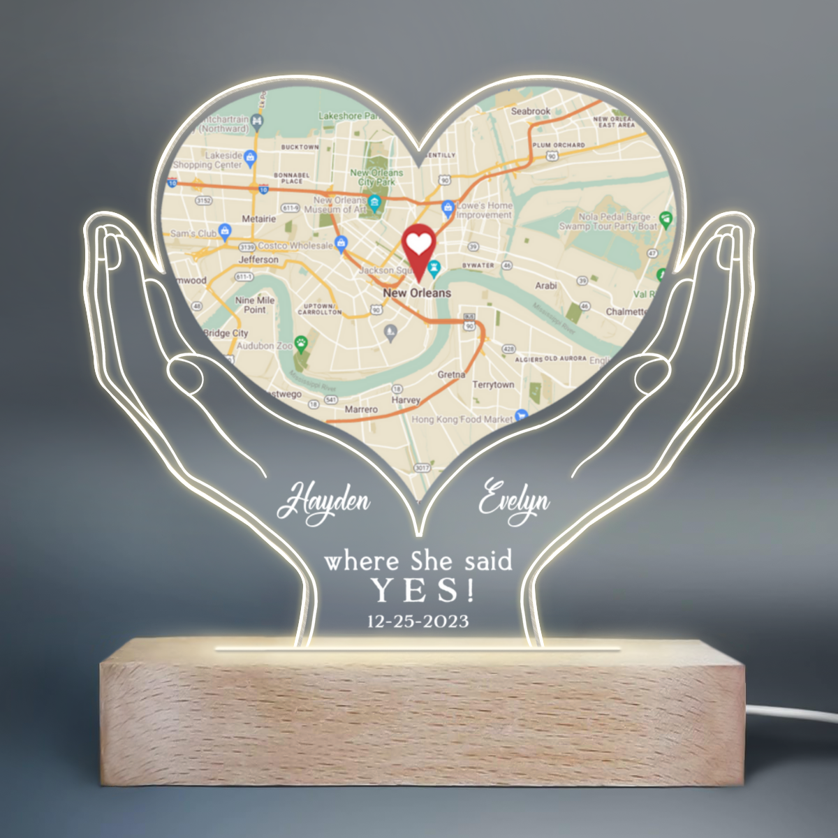 Where She Said Yes Personalized 3D Led Light, Location Map Night Light, Couple Gifts