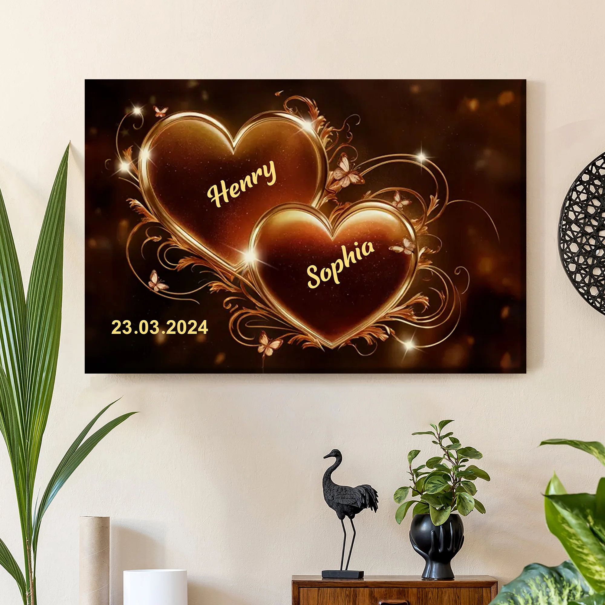 Couple Heart Canvas Print Wall Art, Personalized Couple Wall Art, Valentines Gift For Couple, Wedding Anniversary Gift