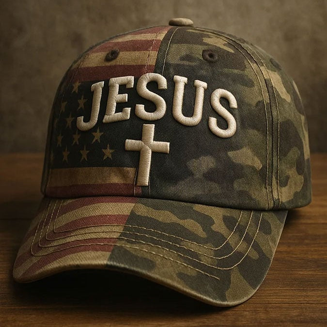 Christian Camouflage Print Religious Cap, Veteran Cap, Vintage Baseball Cap, Printed Cap