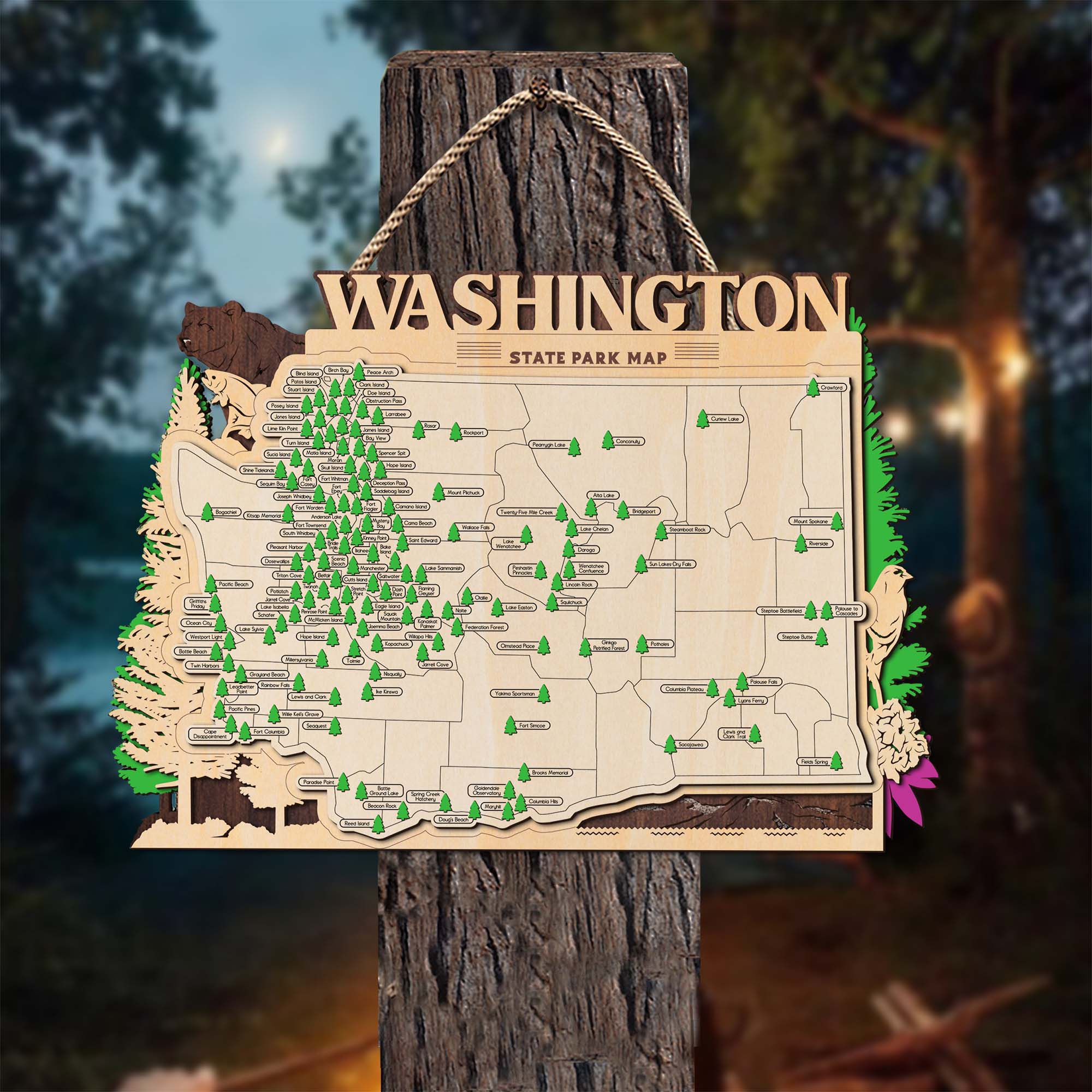 The Washington State Park Map, Personalized Travel Map, Gift For Travelers