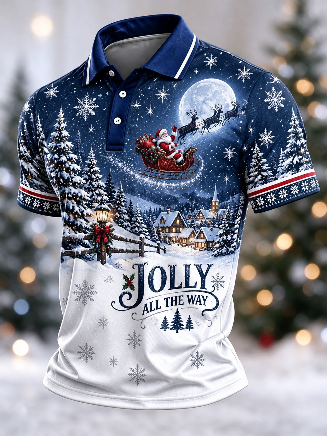 Jolly All The Way Santa Sleigh Polo Shirt for Men