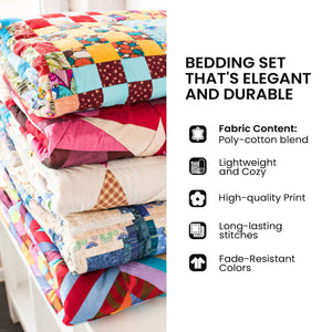 Frosty Plaid Black Bear Cabin Quilted Bedding Set