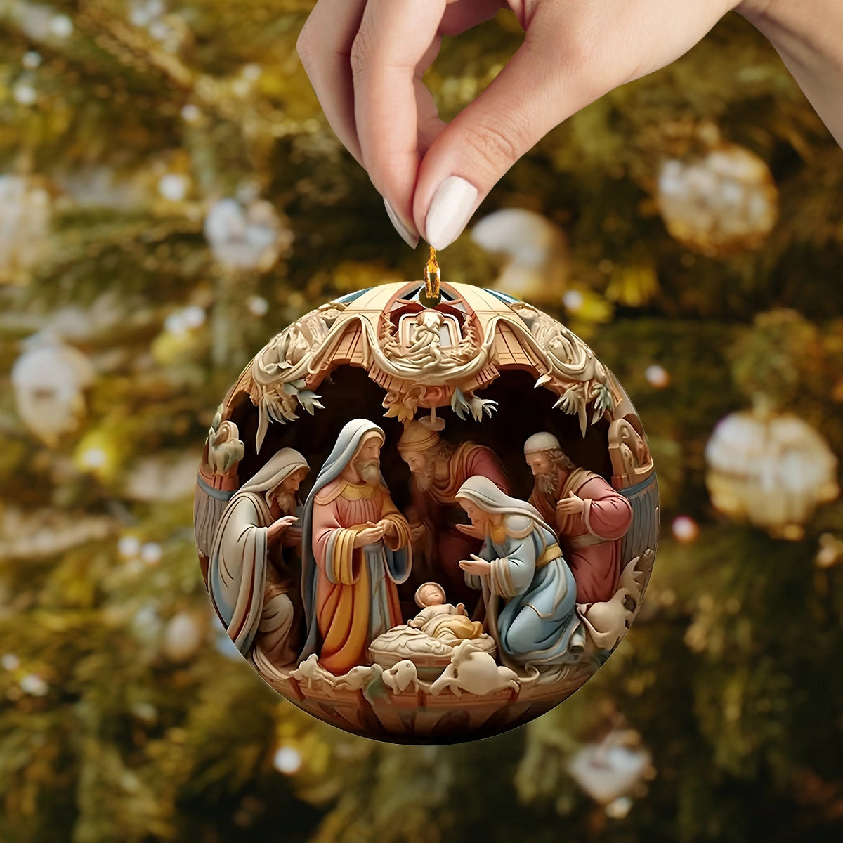 Nativity 3D Effect Acrylic Christmas Ornament, Christmas Jesus Ornaments