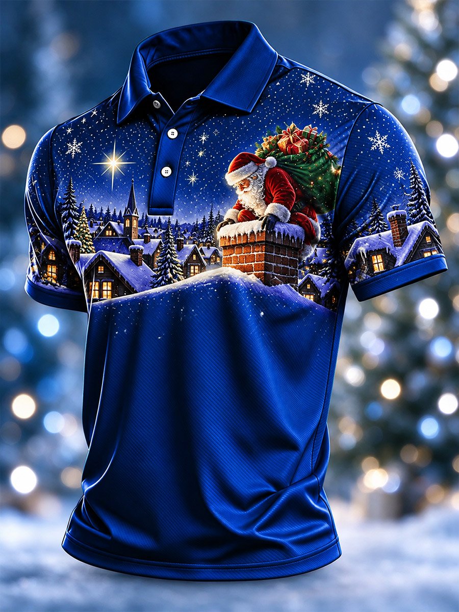 Santa Chimney Christmas Eve Polo Shirt for Men