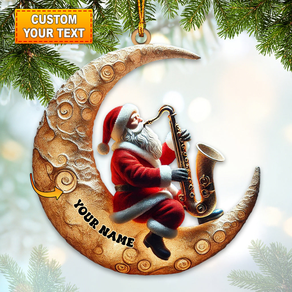 Santa Playing Saxophone, Personalize Santa Playing Saxophone Ornament, Christmas Gift, Christmas Decor