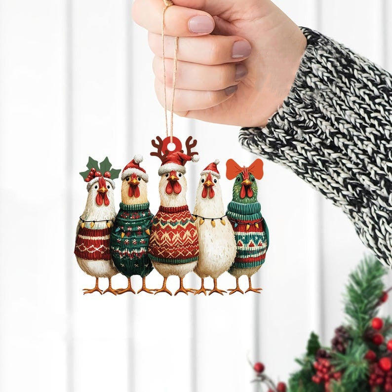 Acrylic Chicken Christmas Ornaments, Chicken Christmas Tree, Christmas Gifts