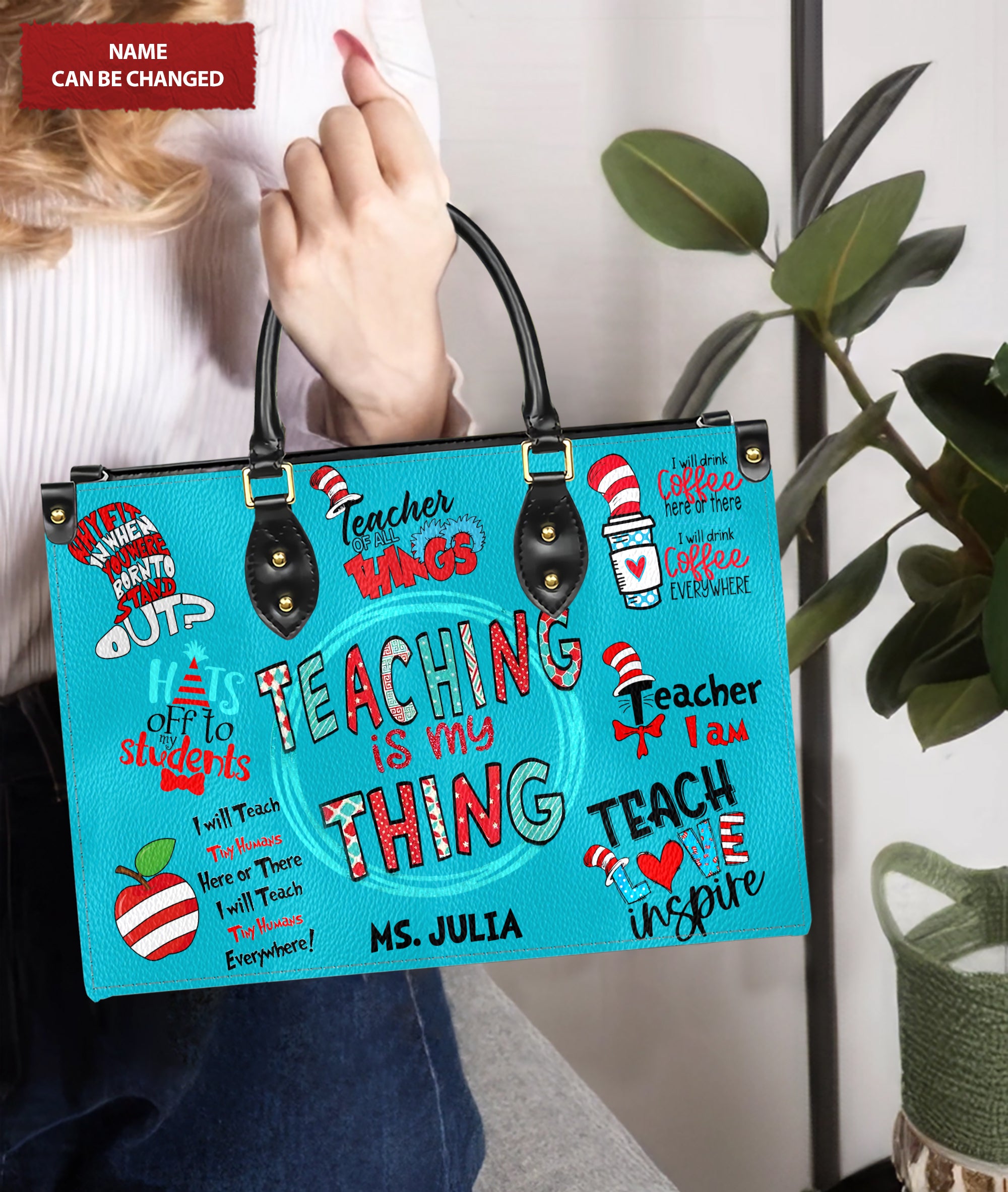 Teaching Is My Thing Personalized Elementary Teacher Leather Handbag, Teacher Appreciation Gifts