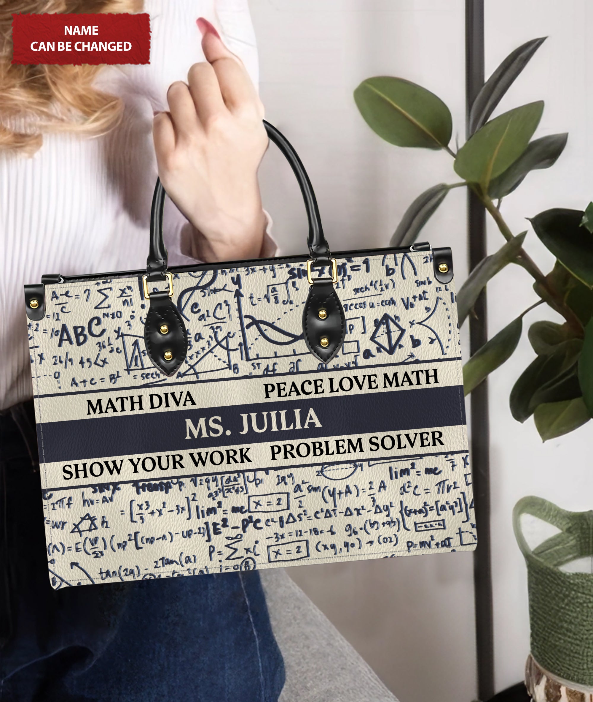 Math Diva Personalized Leather Teacher Bag And Purse, Back To School, Teacher Gift