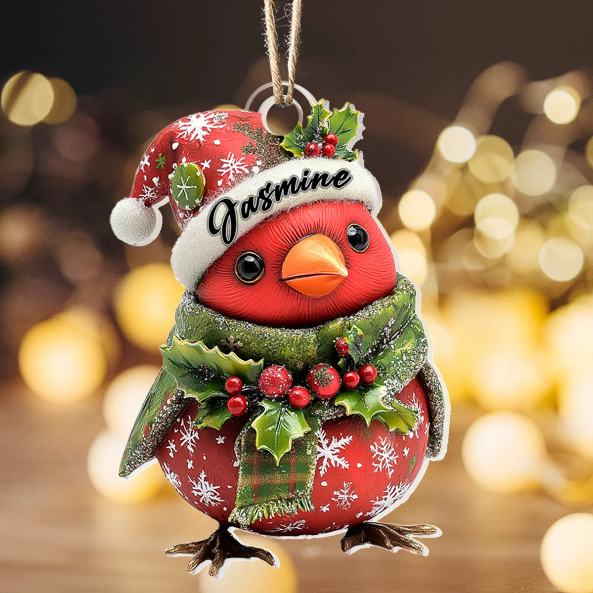 Personalized Jolly Cardinal Acrylic Christmas Ornament, Cardinal Christmas Decorations