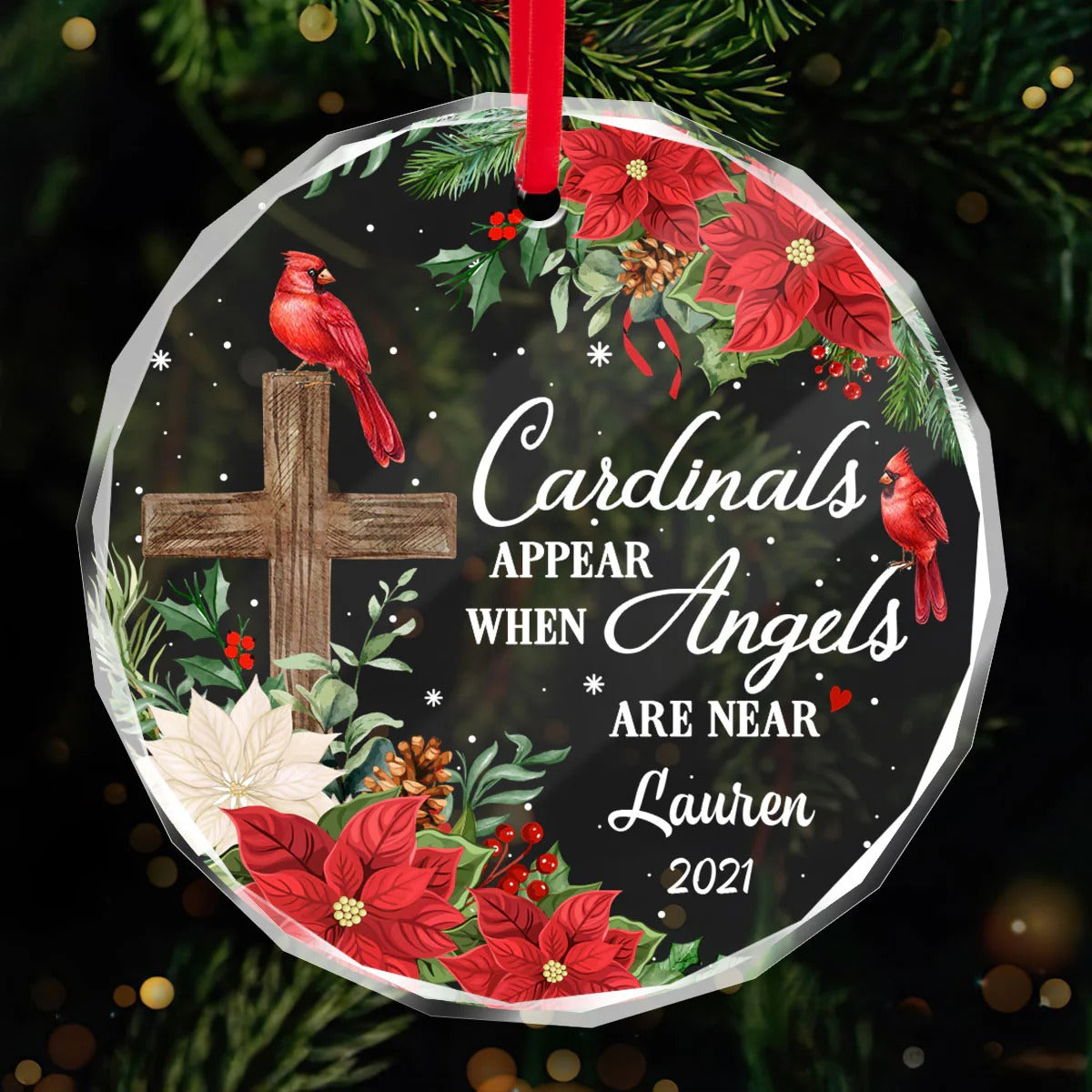 I Am Always With You Personalized Cardinal Memorial Christmas Glass Ornament, Gifts For Lost Loved Ones