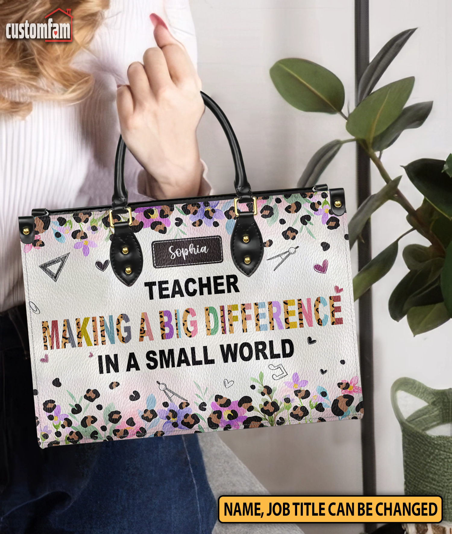 Teacher Making A Big Difference Personalized Leather Handbag, Elementary Teacher Appreciation Gifts