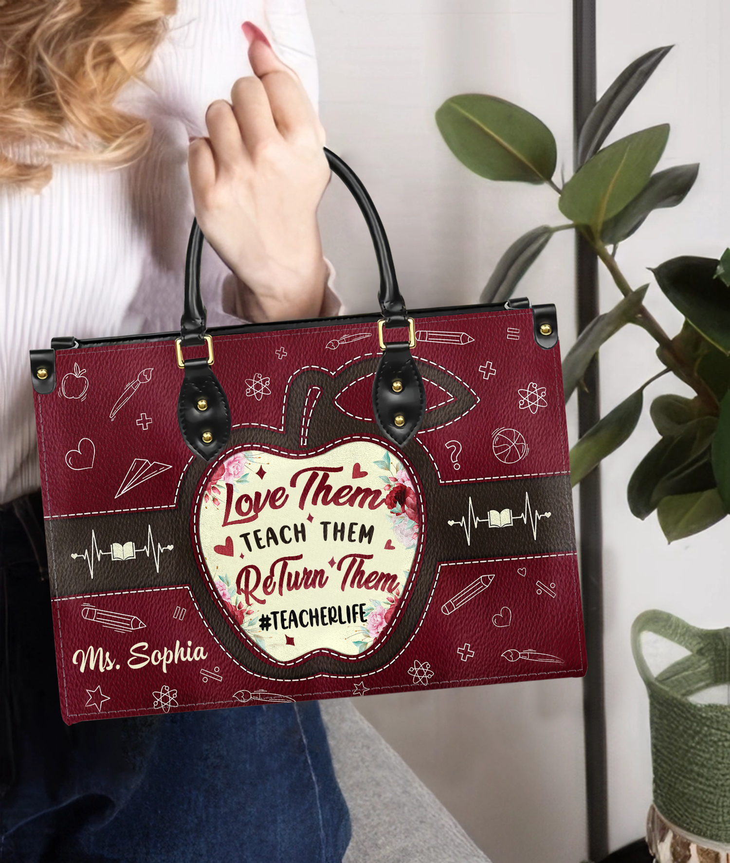 Love Them Teach Them Personalized Leather Handbag, Teacher Appreciation Gifts