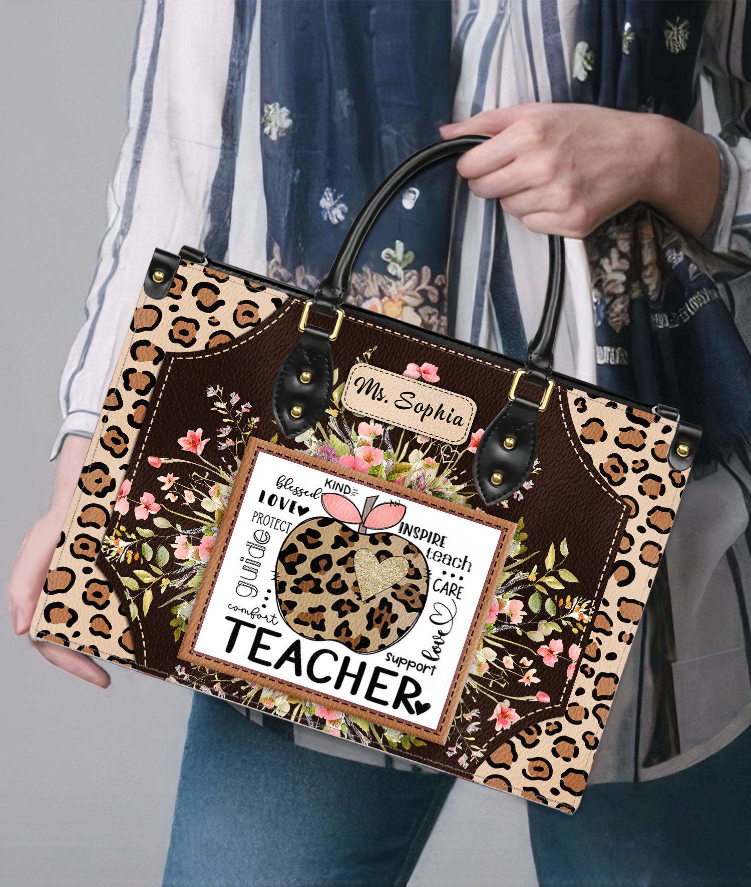 Teach Love Inspire Custom Teacher Leather Handbag, Teacher Appreciation Gifts