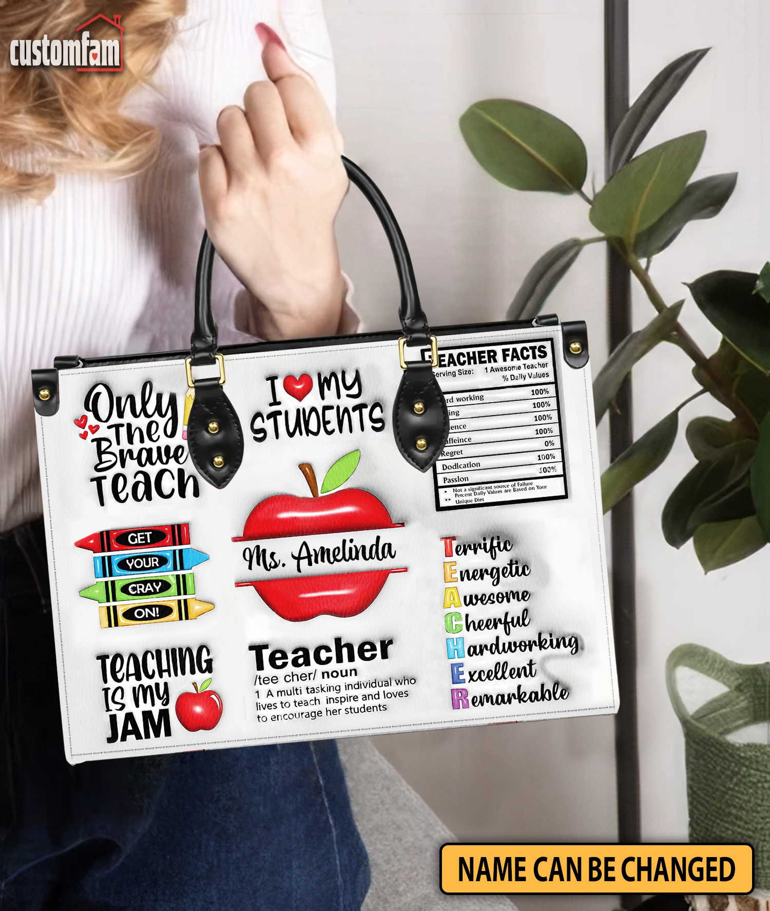 Teaching Is My Jam Personalized Elementary Teacher Leather Handbag, Teacher Appreciation Gifts