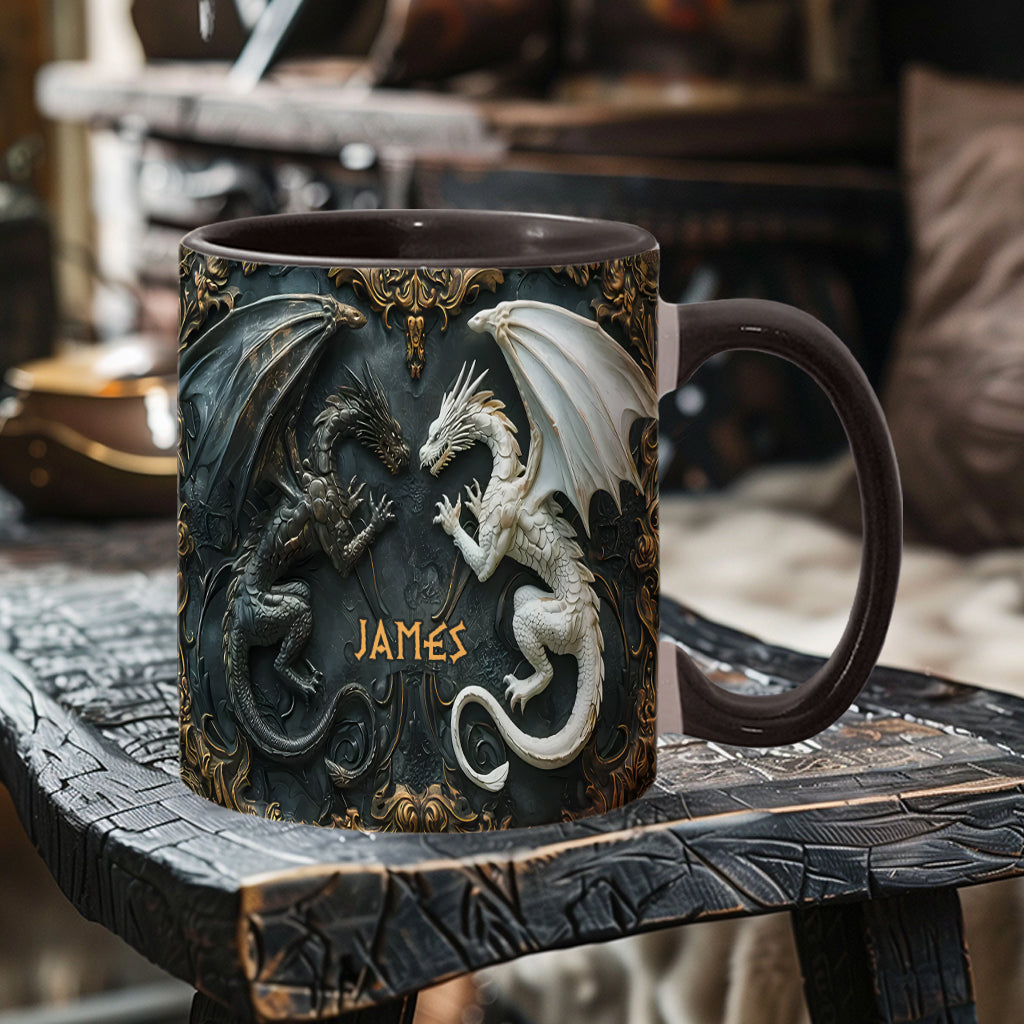 Personalized Dragon Accent Mug, Two Tone Coffee Mugs, Dragon Lover Gifts