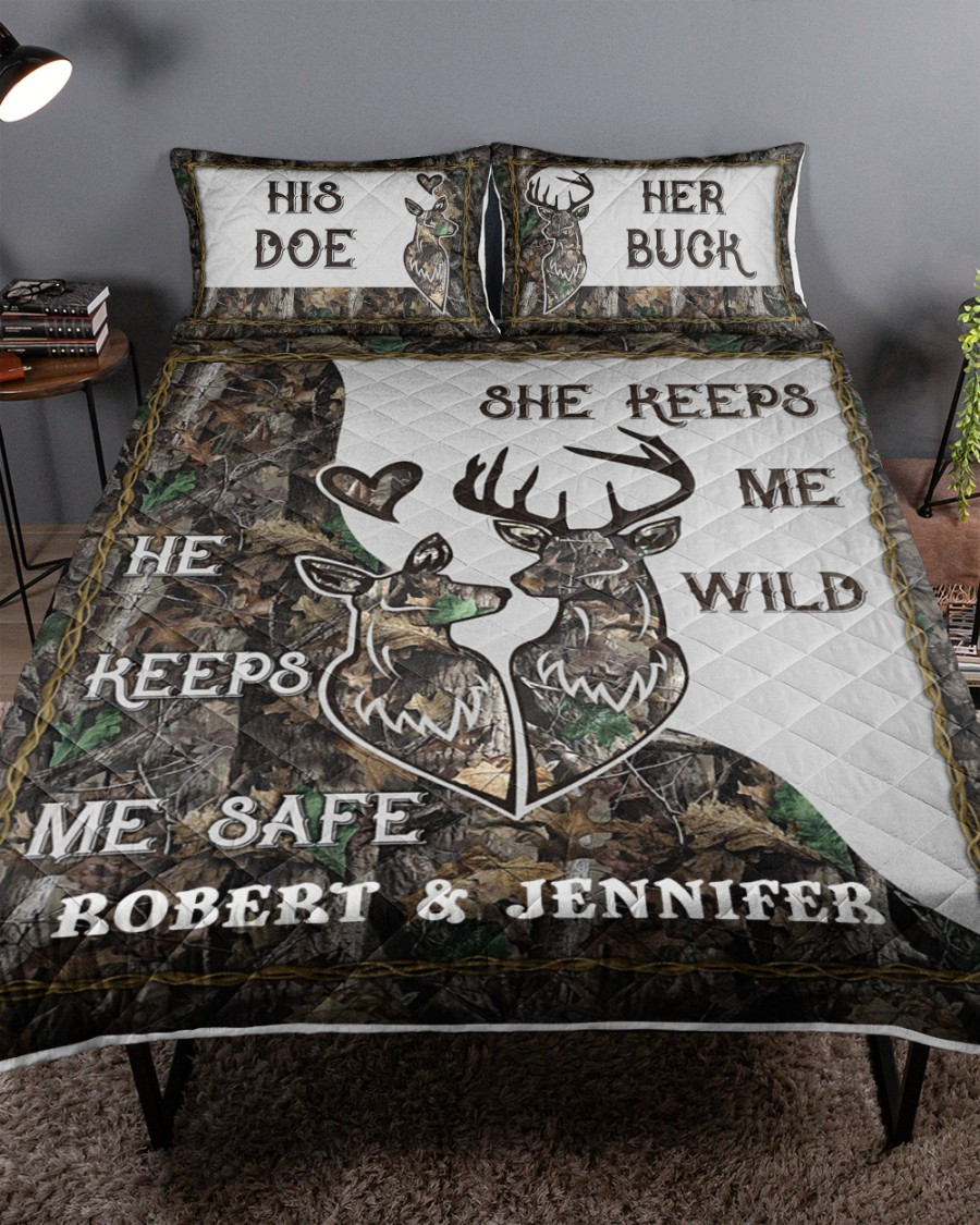 Deer Couple His Doe Her Buck Quilt Bed Sets, Couple Bedding Set, Couple Valentine Gift, Gift For Hunter