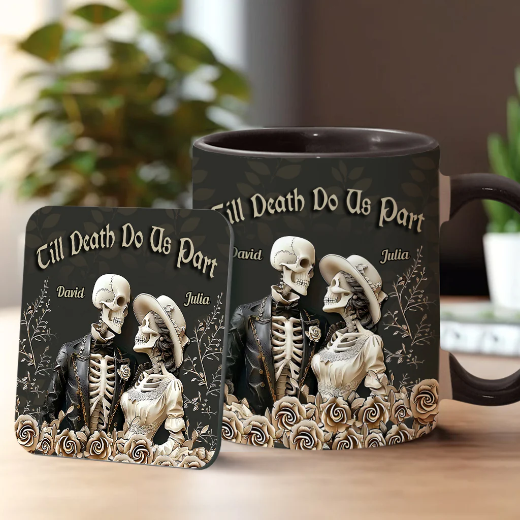 Until Death Do Us Part Mug, Retro Skull Couple Mug, Personalized Gifts For Couple, Best Valentines Gift