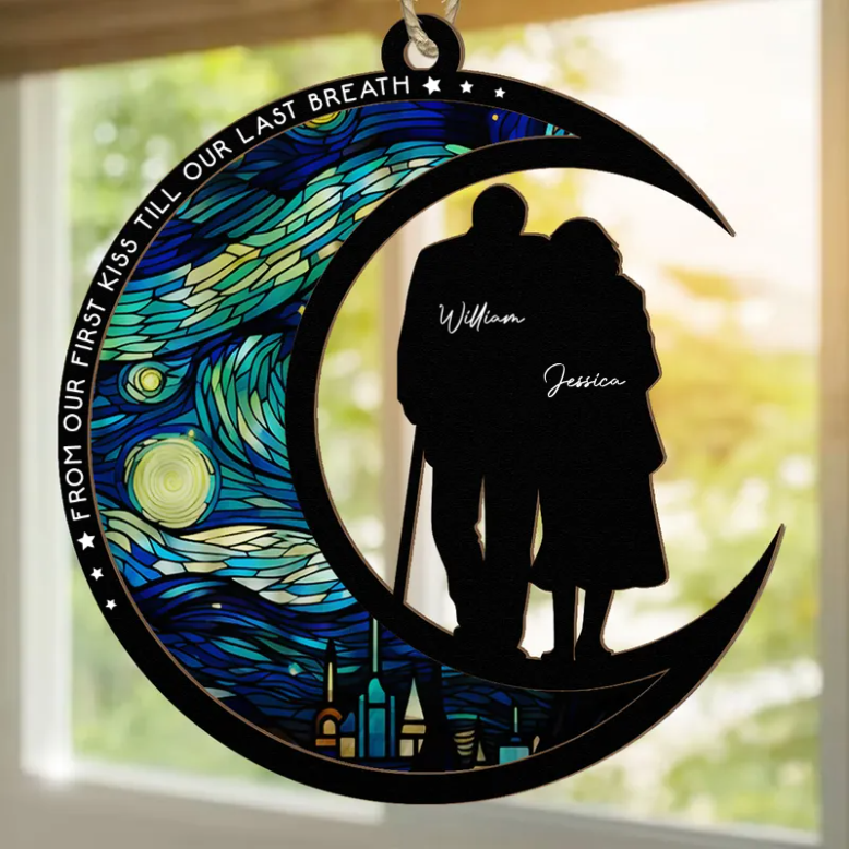 From Our First Kiss Till Our Last Breath Personalized Suncatcher Ornament, Old Couple Gift