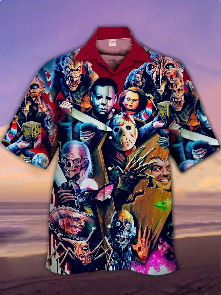 Evil Horror Movie Characters Hawaiian Shirt, Halloween Gift