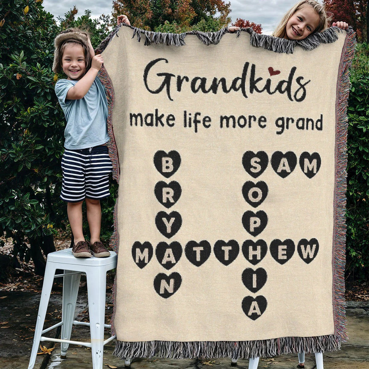 Grandkids Make Life Grand Heartfelt Crossword Puzzle Art Custom Blanket, Gift For Grandma