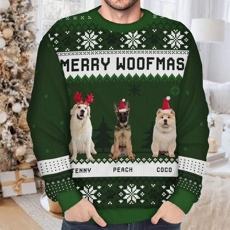 Merry Woofmas Personalized Name Photo Sweater, Unique Christmas Gift