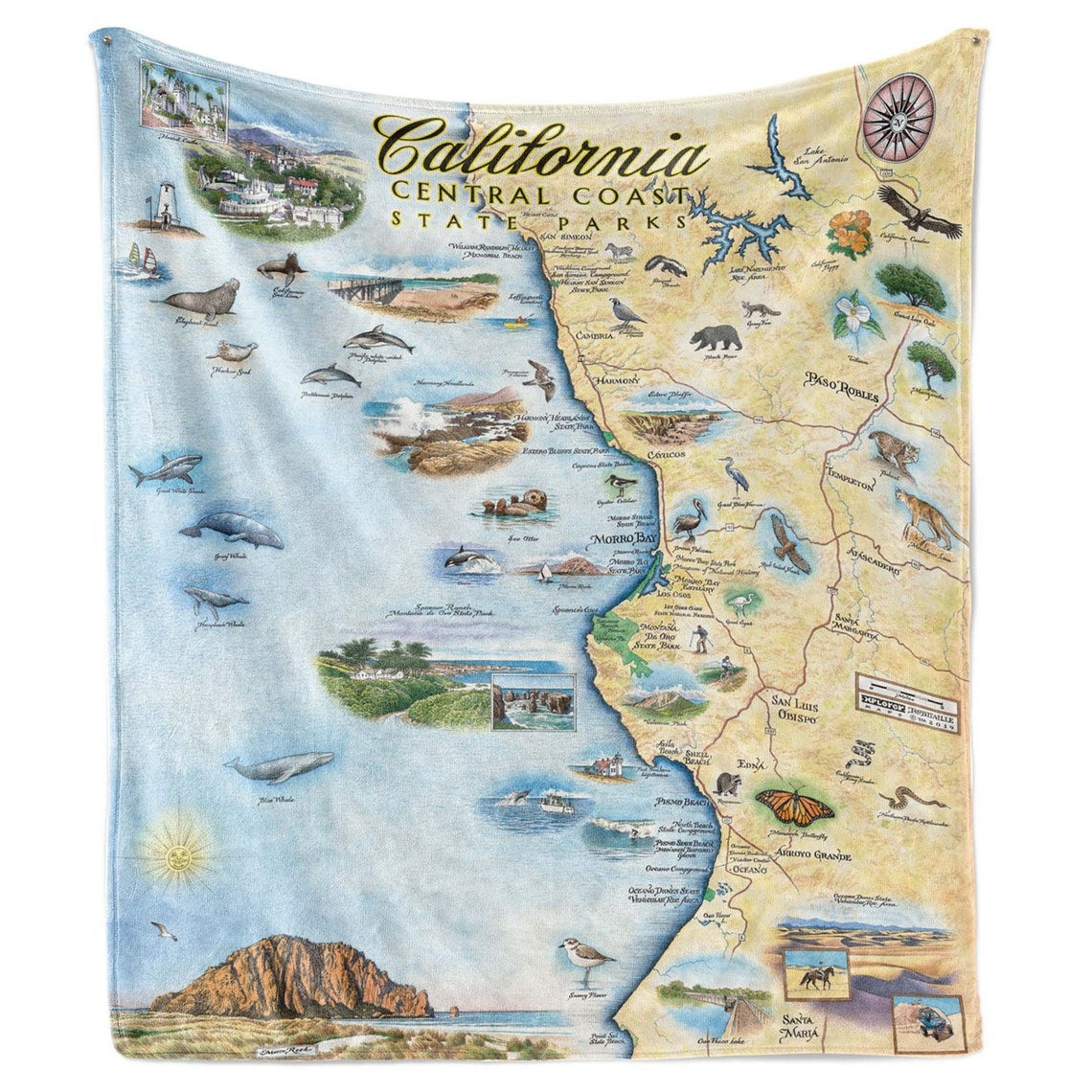 California Central Coast State Parks Map Blanket, Gift For Travelers, Outdoor Gift