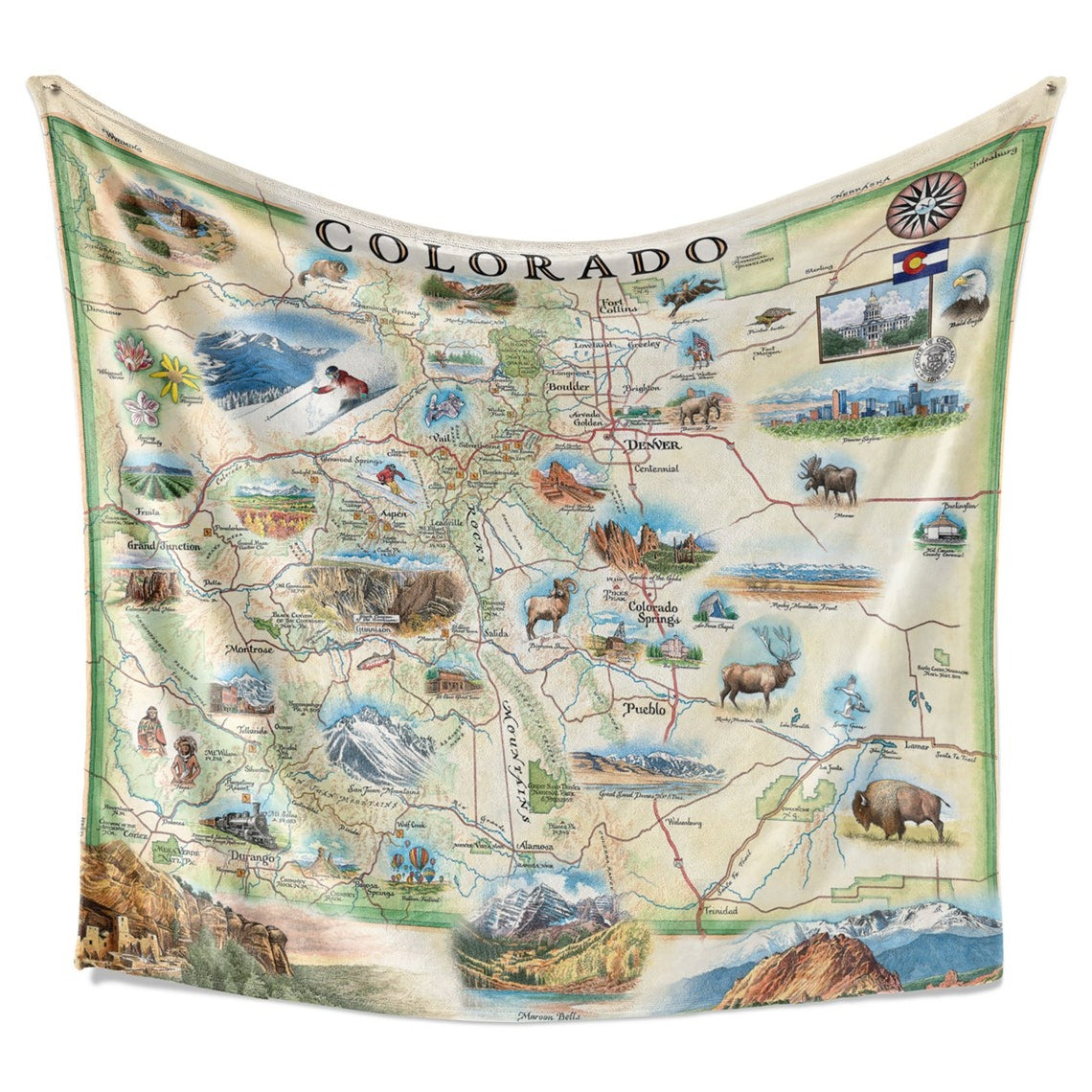 Colorado State Map Blanket, Gift For Travelers, Outdoor Gift