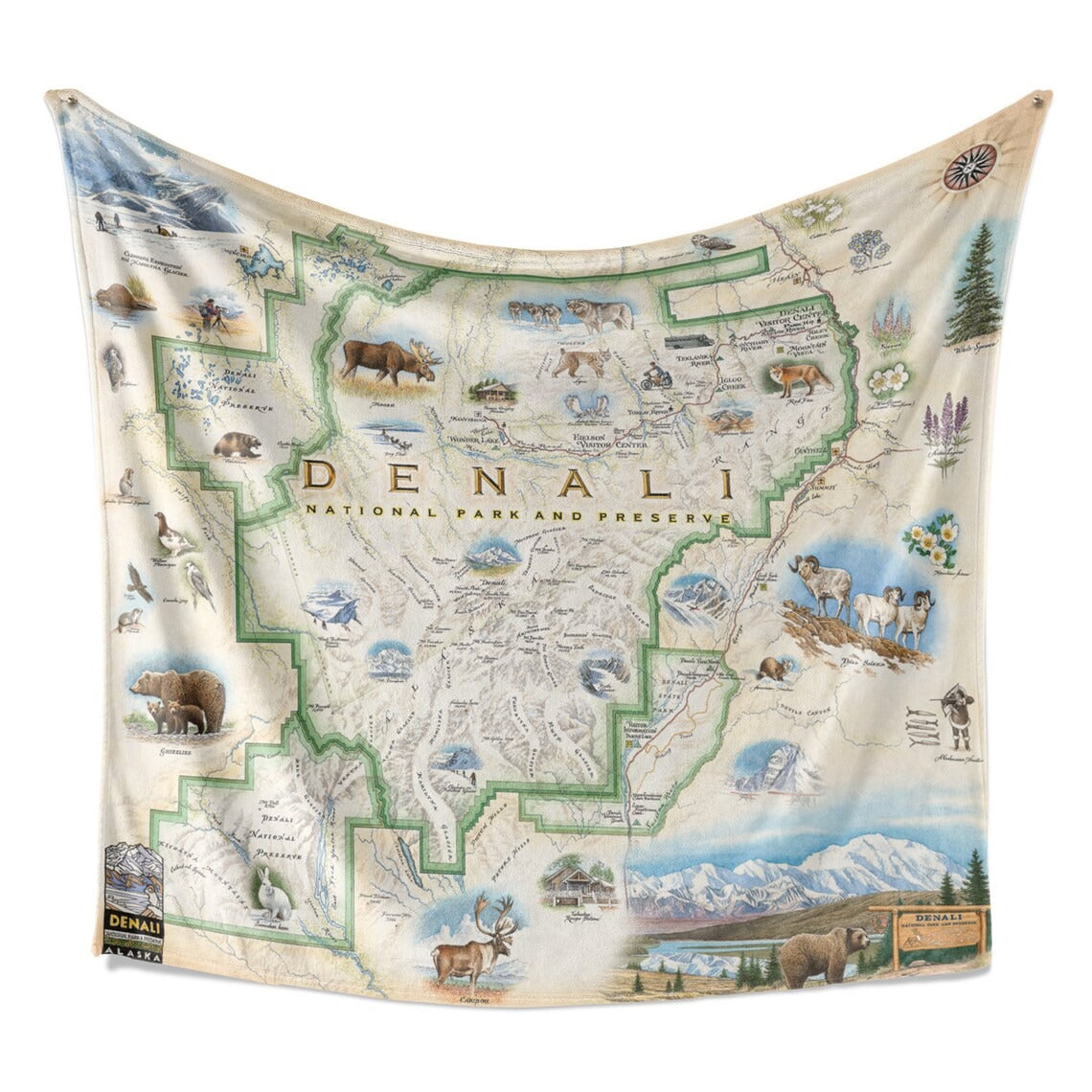 Denali National Park Map Blanket, Gift For Travelers, Outdoor Gift